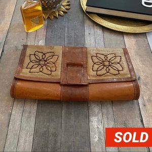 SOLD/vintage well worn Real leather clutch bag